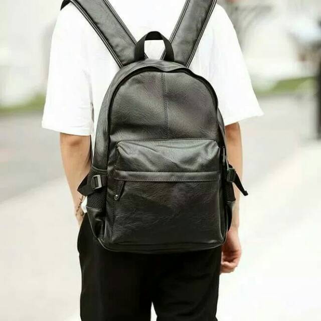 TAS BACKPACK KULIT PRIA /TAS RANSEL/TAS KULIAH COWOK HITAM