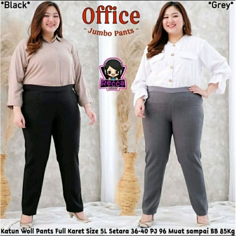 Celana Kerja Wanita Kantor Pinggang Karet Highwaist Jumbo Big Size Oversize Premium muat BB sampai 90kg