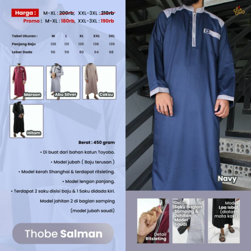 Jubah Gamis Pria Thobe Salman