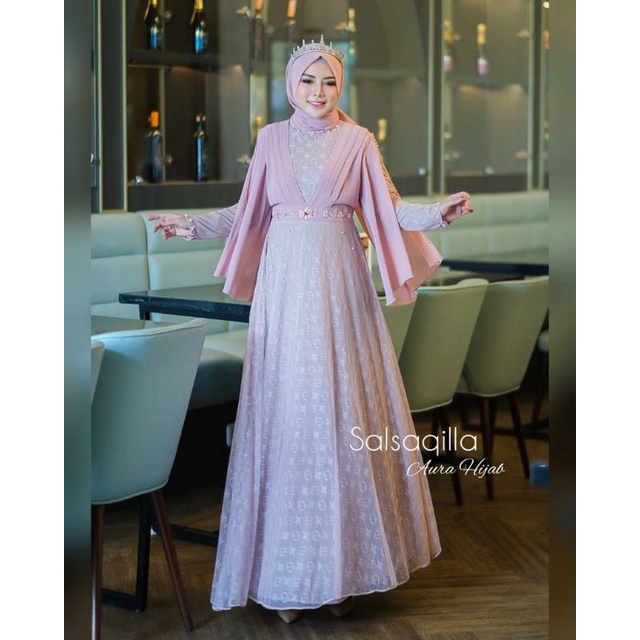 QD. SALSAQILLA GOWN ORIGINAL AURA HIJAB BAJU PESTA PAUET GAMIS PESTA PAYET KONDANGAN GAMIS WISUDA OU
