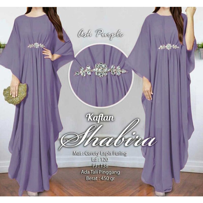 Arnis Shabira Kaftan Original Busui Friendly Ceruty Babydoll-Ash Purple