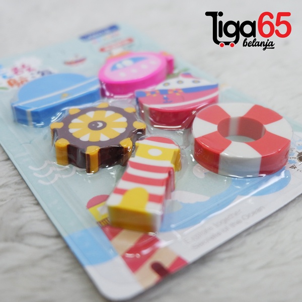 365 Cartoon Eraser #40900 Penghapus Set Beach Shape Penghapus Kartun Isi 6 pcs