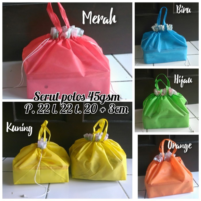 

tas spunbond serut polos 22x22 utk hajatan / nasi kotak / besek / mika bento / dus kue murah isi 12