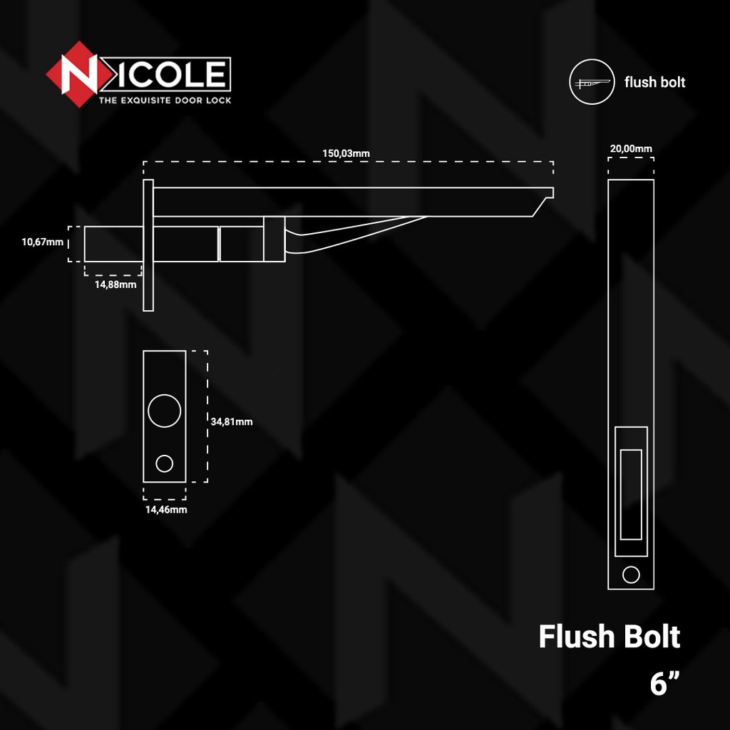 Grendel Tanam Pintu 6&quot; + 12&quot; Grendel Slot Pintu Flush Bolt