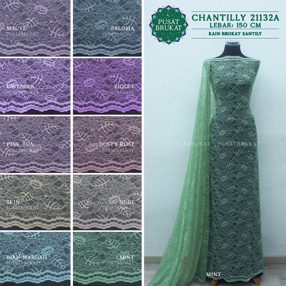 KAIN BROKAT CHANTILLY / BRUKAT SANTILY 21132A, LEBAR 150CM [harga per 0.5m]