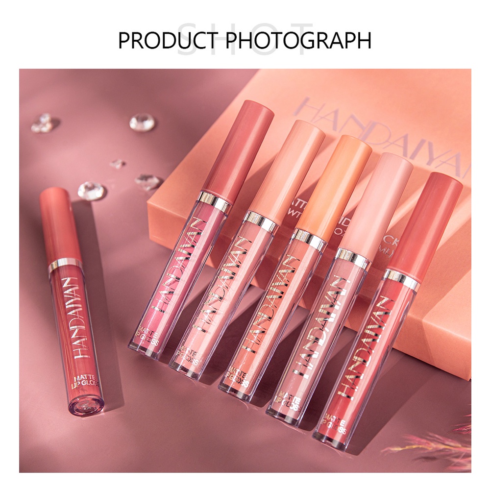 Allphv/Handaiyan  Lip Gloss Matte Liquid Long-lasting Kissproof Waterproof Moisturizer Non-Stick  Lipgloss Korean Lipstik Lip Cream Pelembab Cair Cepat Kering Tahan Air Fashion Lip gloss lipstik Liquid Lip Tint