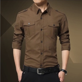 Kemeja murah fashion Formal Casual lengan panjang cod W2Y0 jumbo terbaru 2023 hitam motif Hem Modern