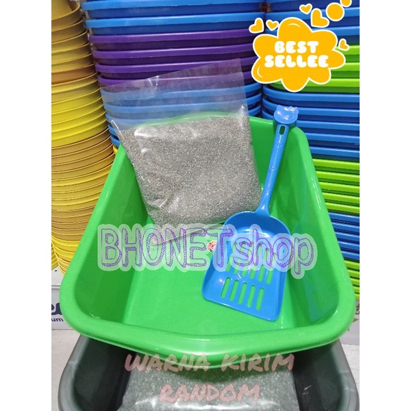 GRATIS Sekop /Litterbox &amp; 1Kg Pasir Zeolit Murah Warna Random Terlaris 1set Paket Hemat Bak Pasir Kucing