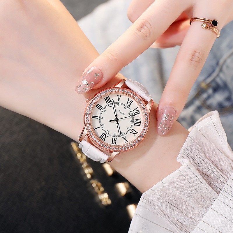 Jam Tangan Wanita Romawi Analog Quartz Simple Dengan Strap PU Leather Import