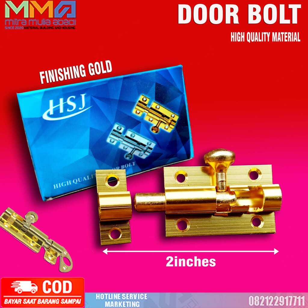 Slot Pintu Kuning/ Barrel Bolt- Jendela Plat Tebal Grendel 2&quot; Inci