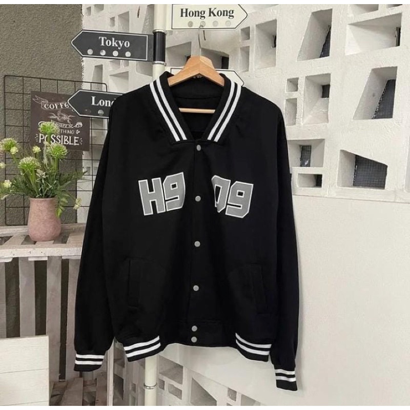 BASEBALL H909 JAKET BLACK | JAKET VERSITY KOREAN