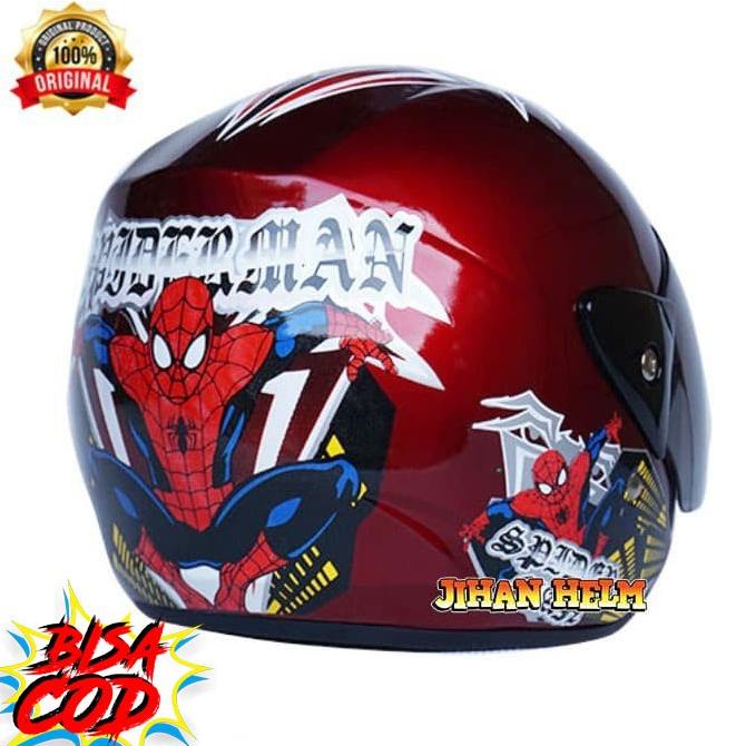 helm / helm anak / helm anak spiderman red maroon terlaris