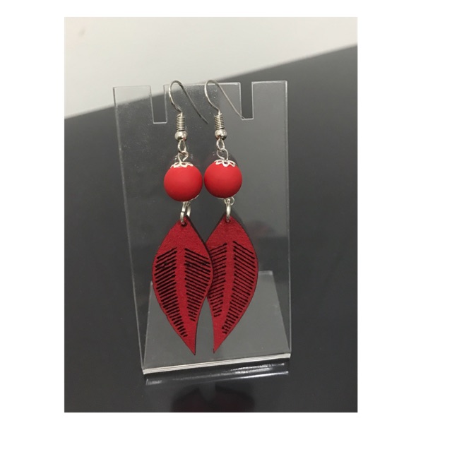 Anting daun import korea tassel panjang jurai fashion aksesoris E02 merah