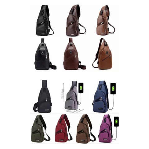 Tas slempang USB port charger