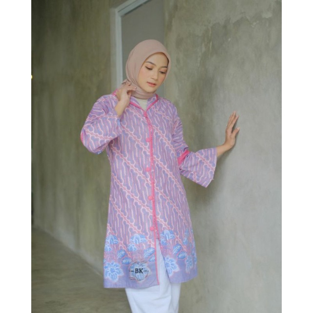 TUNIK BATIK MODERN SOFTCOLOR SENO PINK LONCENG||ATASAN WANITA||M-L-XL-XXL-3L