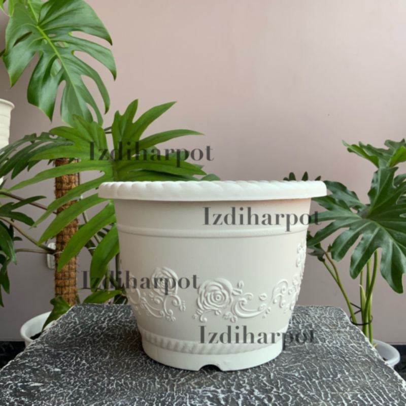 pot bunga tanaman shallom bulat putih 20cm - bahan tebal