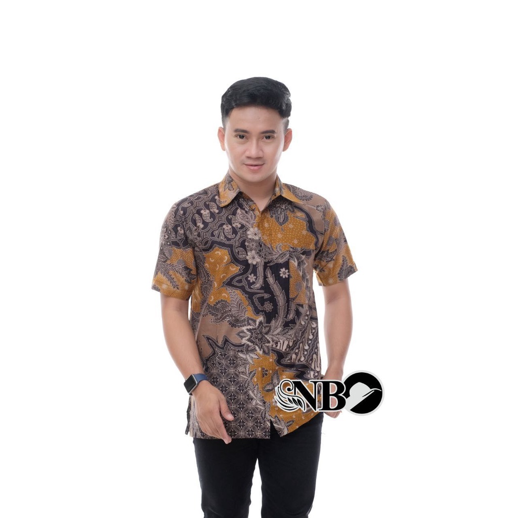 Batik Pria Lengan Pendek BATIK MURAH HRB026 motif TERBARU 2021 Kode 002 size M L XL XXL BIG SIZE 3L 4L 5L 6L Reguler Fit-Koin kuning