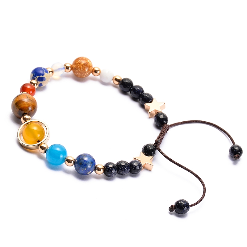 Gelang Manikmanik Batu Alam Lava Reiki Desain Planet Tata Surya Adjustable Untuk Priawanita