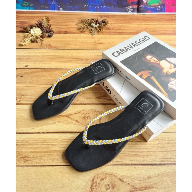 ABBUSHOES Sk 08 flat teflek kepang jepit kombinasi 1cm