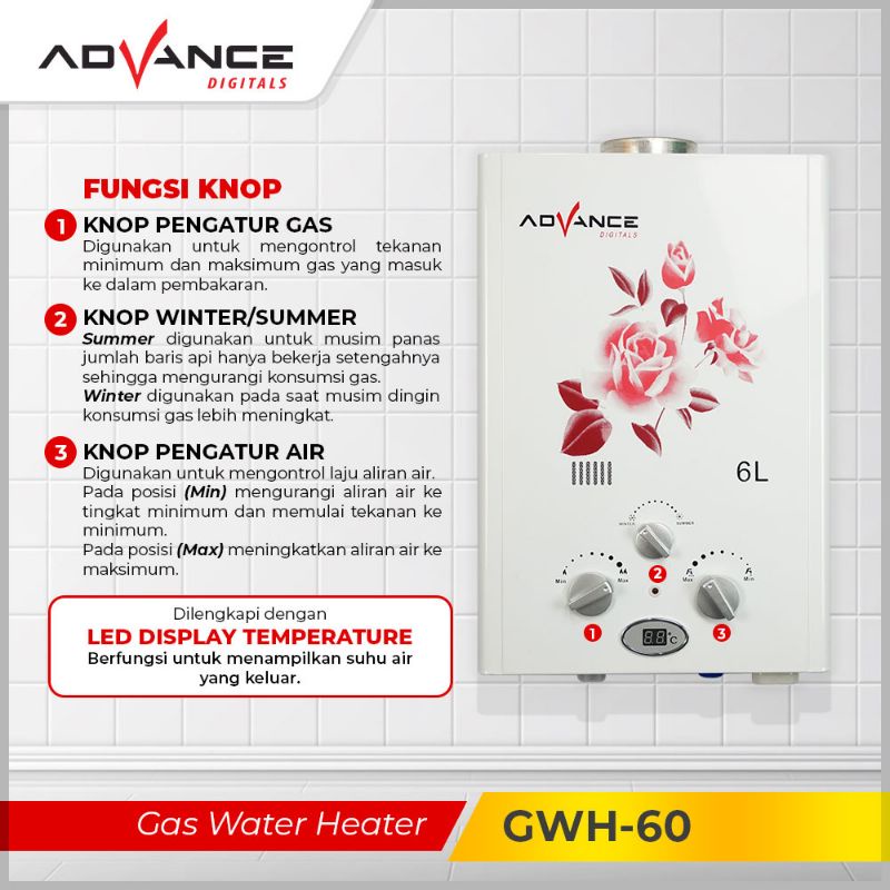 Advance Water Heater Gas 6 Liter GWH-60 LED Display