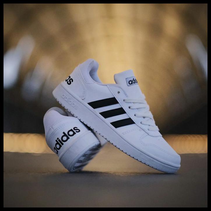 Sepatu Basket Original Adidas Pria Hoops 2.0 Low White Black
