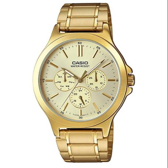 {DG} JAM TANGAN RANTAI WANITA CASIO MTP V300D ANALOG QUARTZ GROSIR STAINLESS STEEL CS014