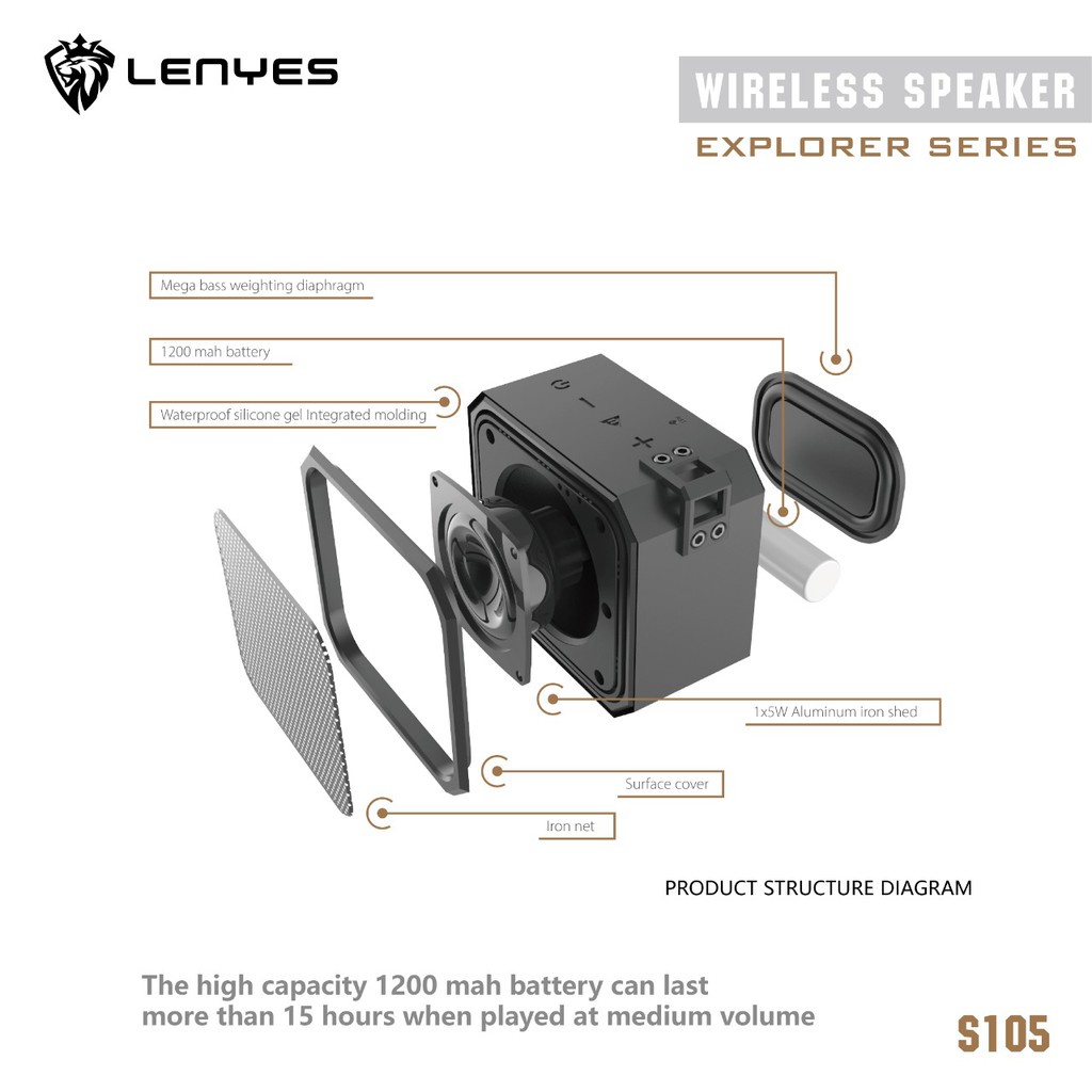 LENYES S105 Speaker Bluetooth waterproof ipx7 outdoor wireless TWS HIFI BASS anti air tahan banting original