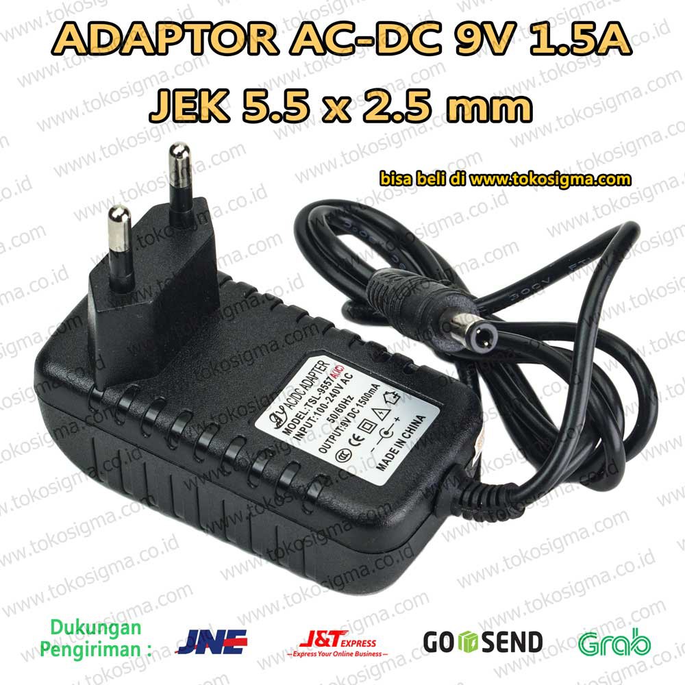 ADAPTOR POWER AC-DC 9V 1.5A jek plug 5.5 x 2.5 mm - 9 VOLT 1.500 mA