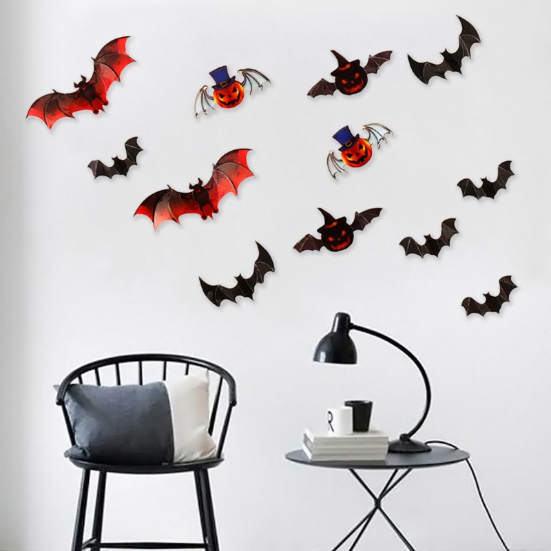 12 Pcs Stiker Dinding Decal Desain Kelelawar 3D Tahan Air Untuk Dekorasi Halloween