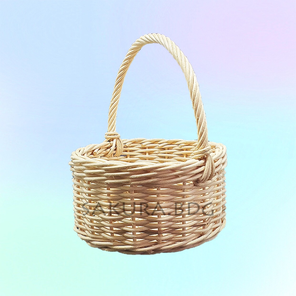 

K3S - Keranjang rotan PREMIUM bulat S 15x8 / 15x6 cm hampers parcel tabur bunga hantaran seserahan souvenir coklat tabur bunga flower basket