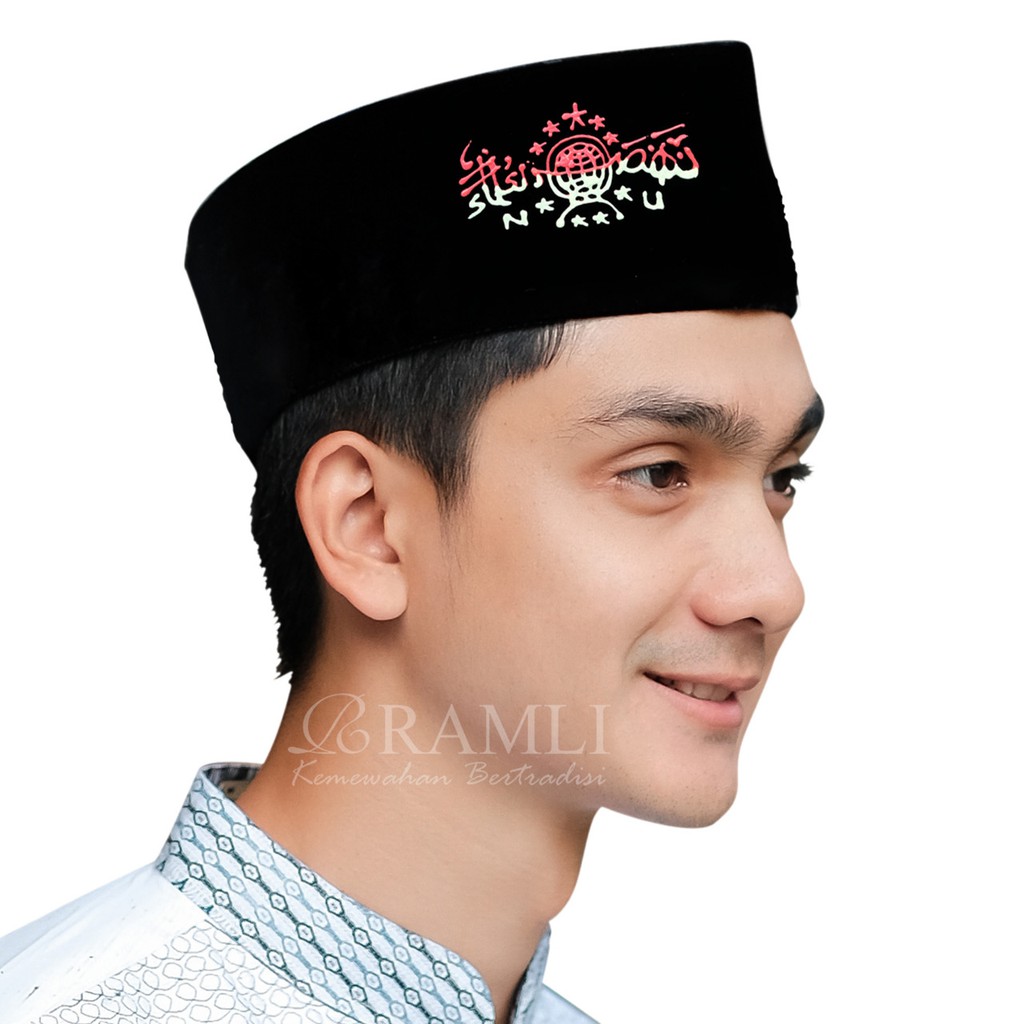 Songkok Peci Hitam Nasional Logo NU Merah Putih