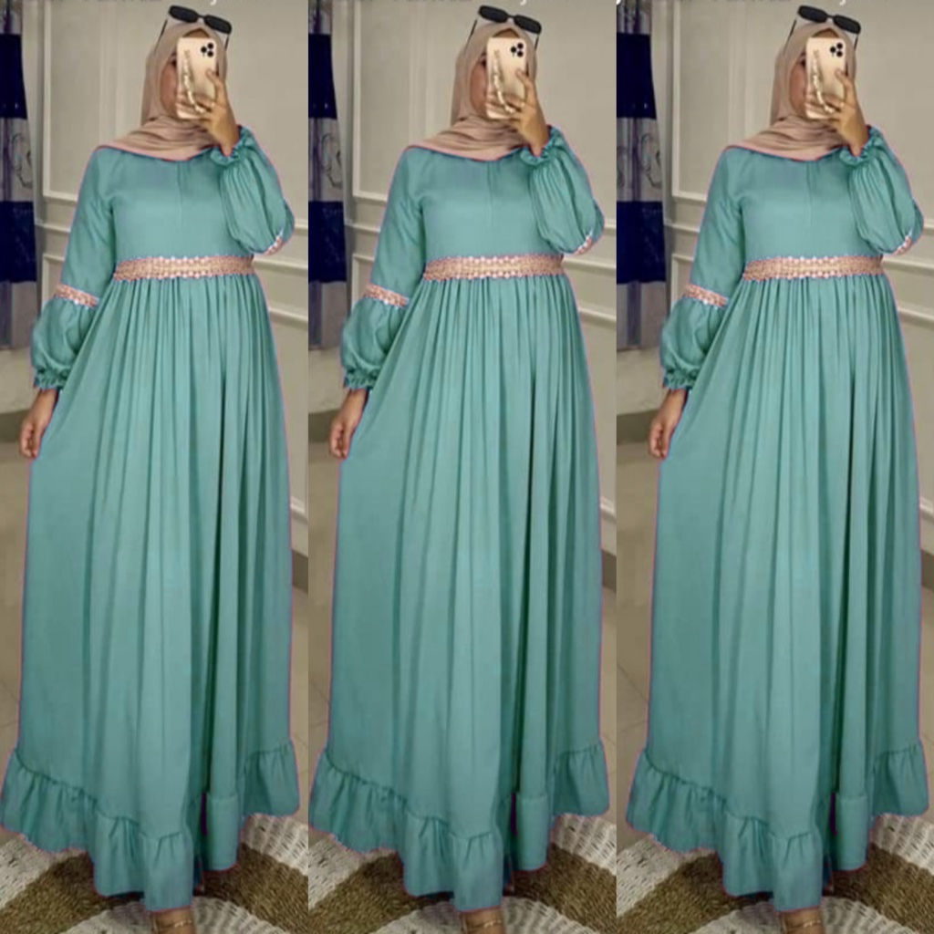 dayana maxi ceruty bebydoll renda impor terbaru /gamis syarii ceruty renda /gamis syarii kombinasi