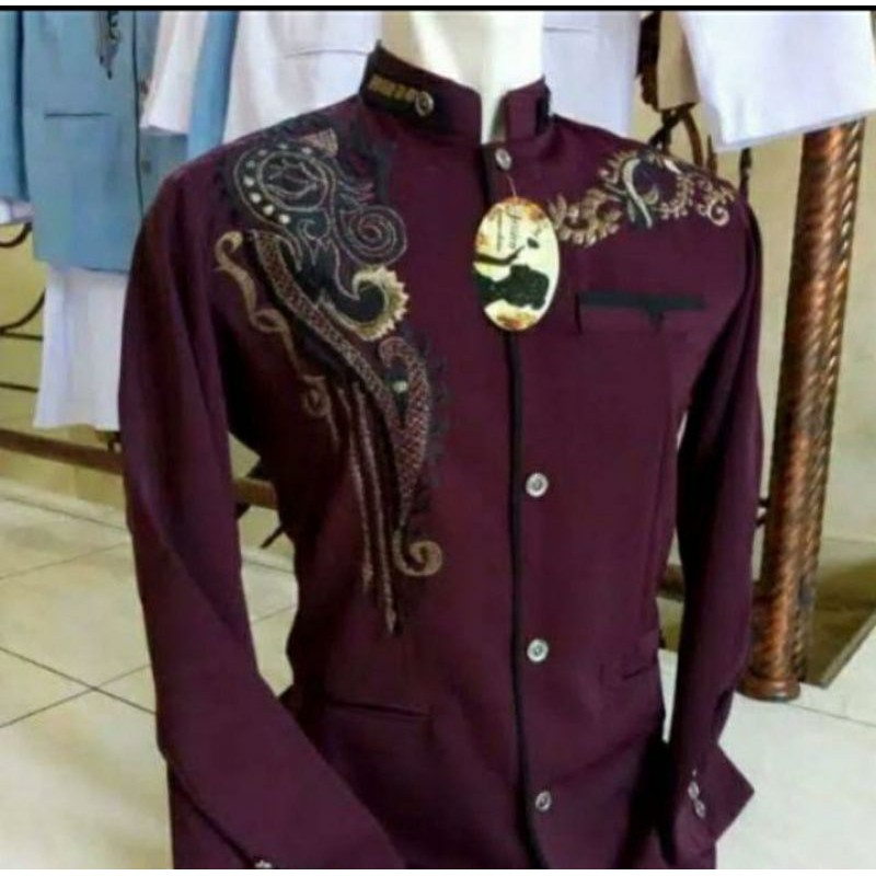 Jasko merah marun variasi bordir/ baju koko modern