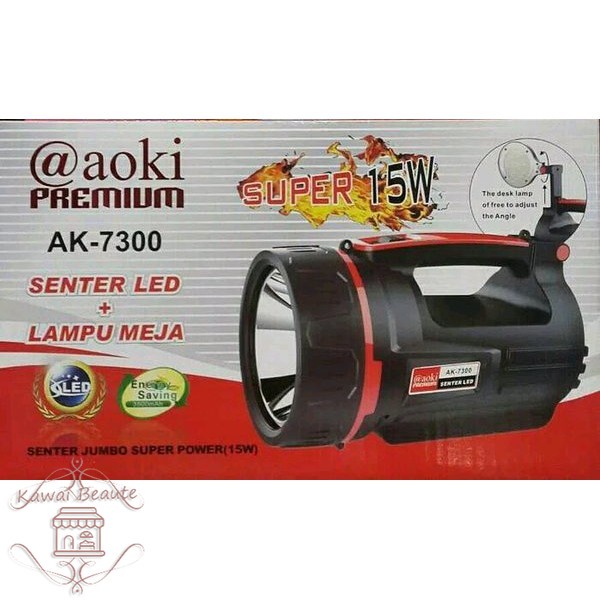 AOKI Senter Emergency Cas Jumbo Body Karet AK-7300 LED 15 W + Lampu Meja 25 SMD