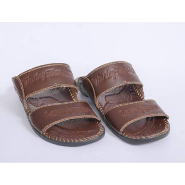 Sandal Kulit Cowok Pria Kulit Sapi Asli Cokelat Tua