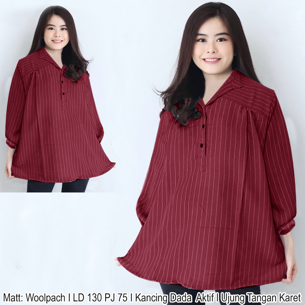 F&F [COD] + [GRATIS ONGKIR]  Blouse Jumbo Revo Atasan Lengan Panjang BIGSIZE XXXL LD 130 CM PJ 75 CM-Maroon Putih