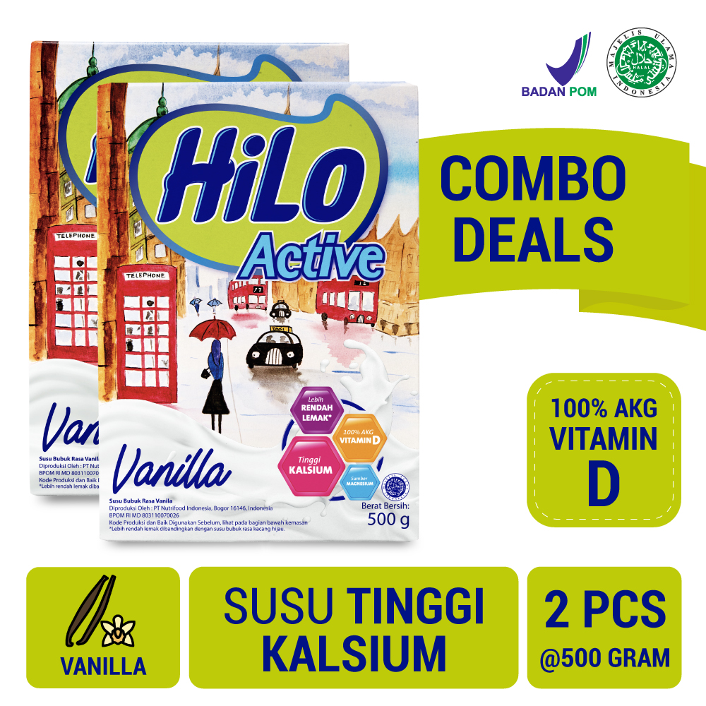 

Hilo Active Susu Tinggi Kalsium Rendah Lemak Rasa Vanilla 2 x 500 gr
