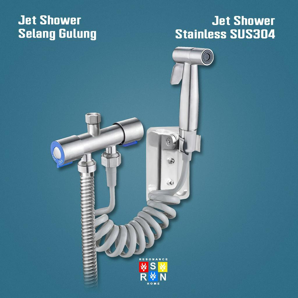 Jet Shower Flexible Set SUS304 Silver / 1.5M Bidet Toilet RESONANCE HOME