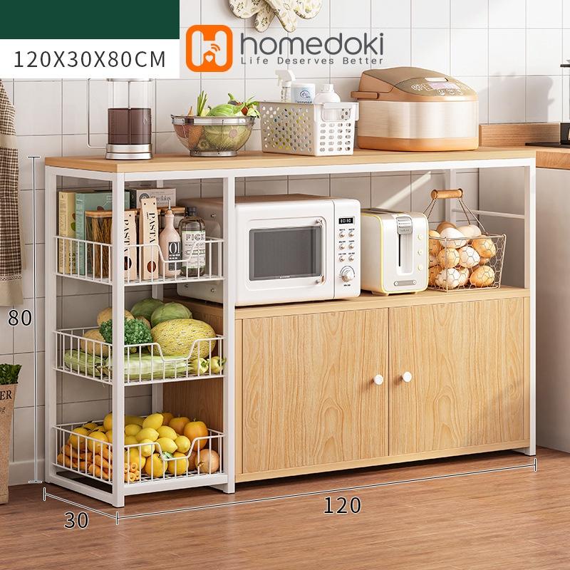 Homedoki Rak Dapur Susun Minimalis Rak Oven Microwave Bumbu Dapur Kayu Serbaguna Rak Serbaguna Minim