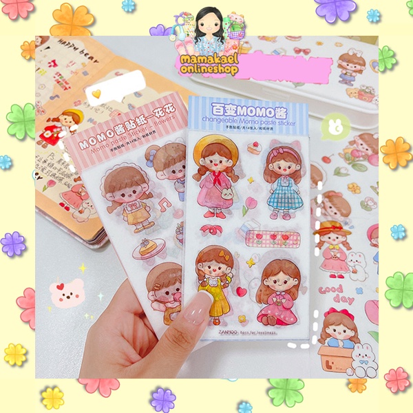 

1 set 14 lembar sticker karakter momo self portrait ootd lucu diy cute deco stiker jurnal kawai aesthetic MK1331