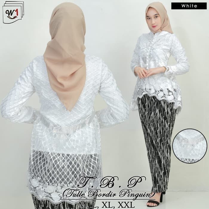 set kebaya tulle bordir pinguin berkualitas