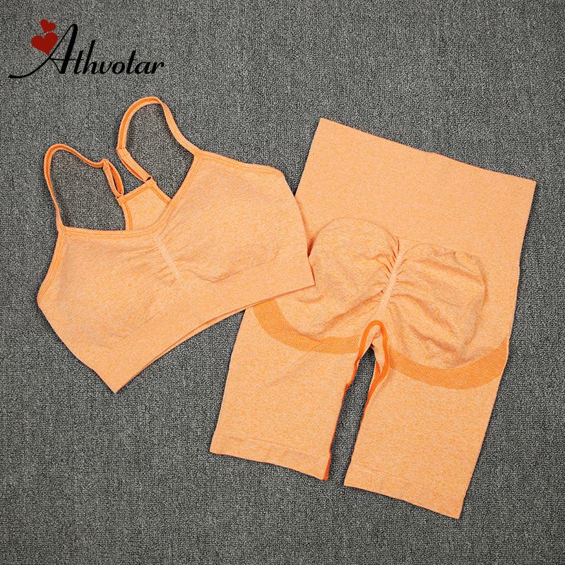 ATHVOTAR 2Pcs Women Sport Suit Gym Set Sexy Bra Seamless Shorts Workout Running Clothing Gym Wear At