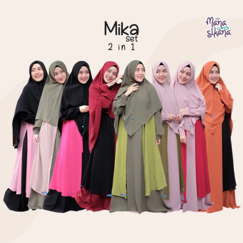Mika Set 2 in 1 Original by Manasikana Gamis, Outter, dan Jilbab Dewasa dan Anak mix and match warna