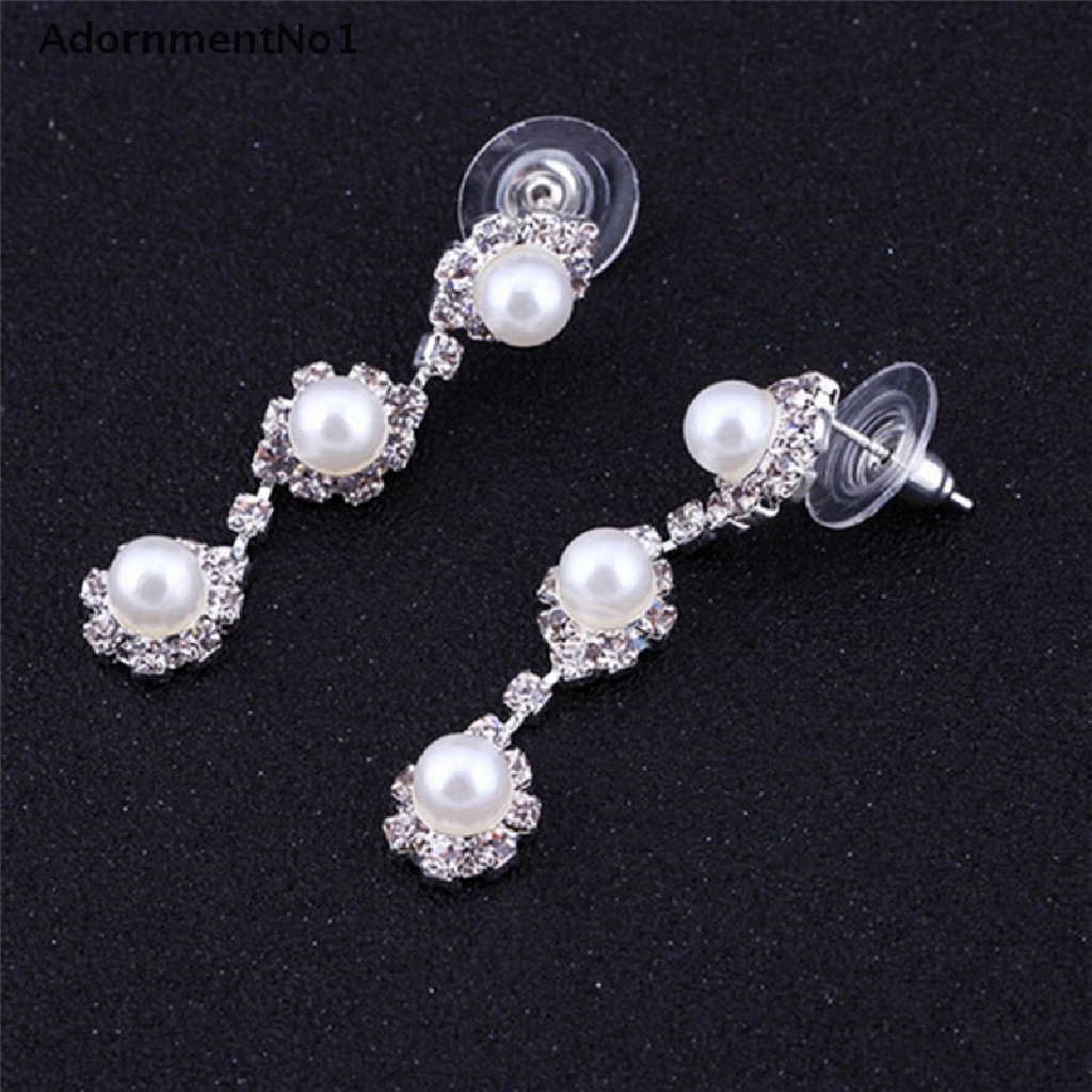 (AdornmentNo1) Set Kalung + Gelang + Anting Gantung Tusuk Aksen Kristal Untuk Perhiasan Pengantin Wanita