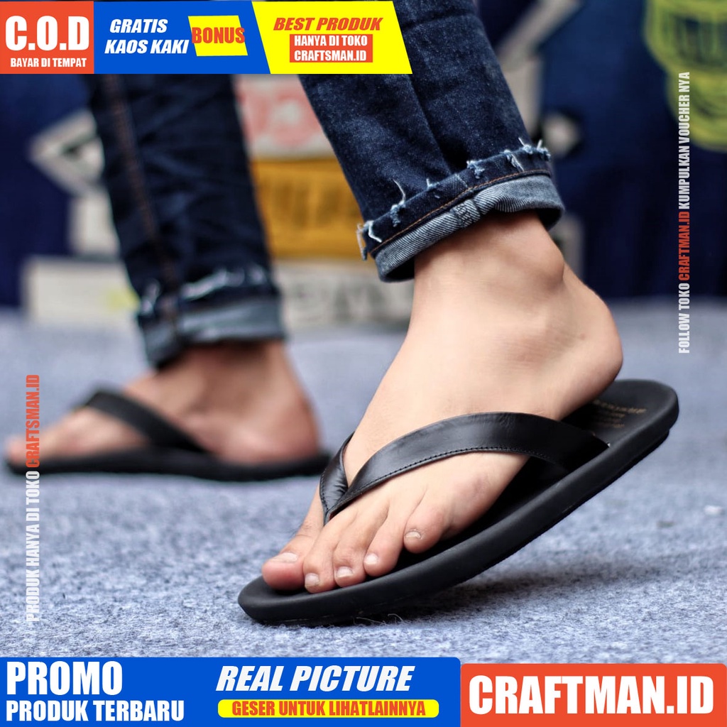 CRAFTS x WALLET Sandal Kulit Asli Sendal Pria Original Sendal Santai