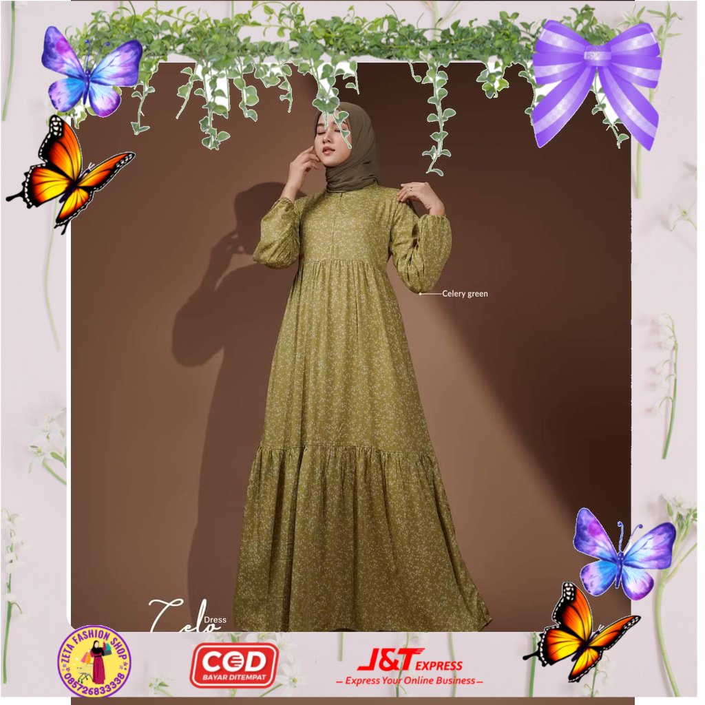 BAYAR COD SPECIAL PRICE  CELO DRESS GAMIS RAYON MOTIF BU QUINZA ORI | ZETAHIJAB