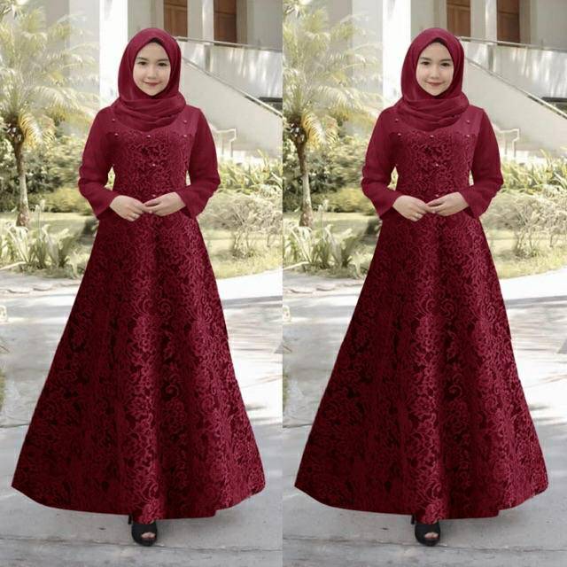 Baju Wanita/Cewek Gamis Maxi Brukat Timbul Premium Guchi