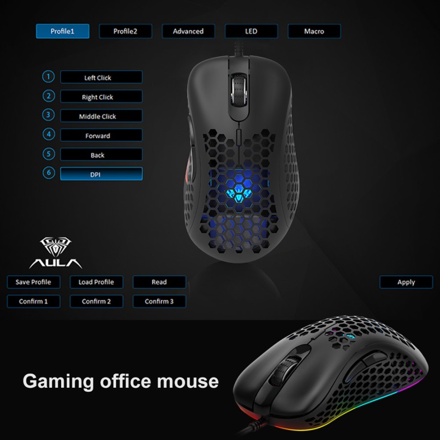 Aula WIND F810 Marco Mouse Gaming Optical 6400dpi Desain Sarang Lebah