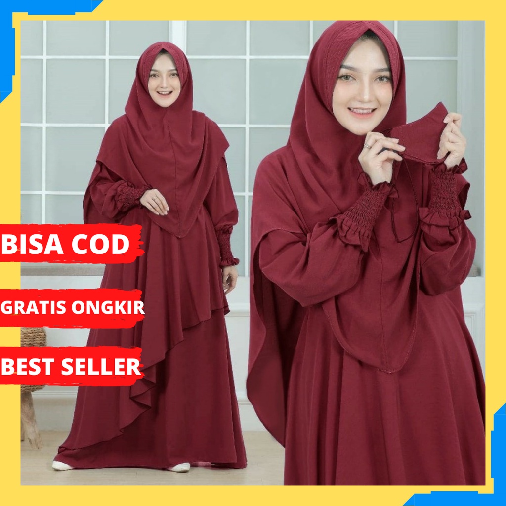 Gloria Sarimbit | Gamis Mom Set Khimar | Baju Lebaran 2022 Sarimbitan remaja terbaru 2022 putih keki