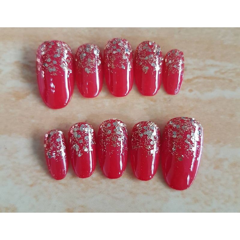 nail art merah cabe red kuku palsu wedding